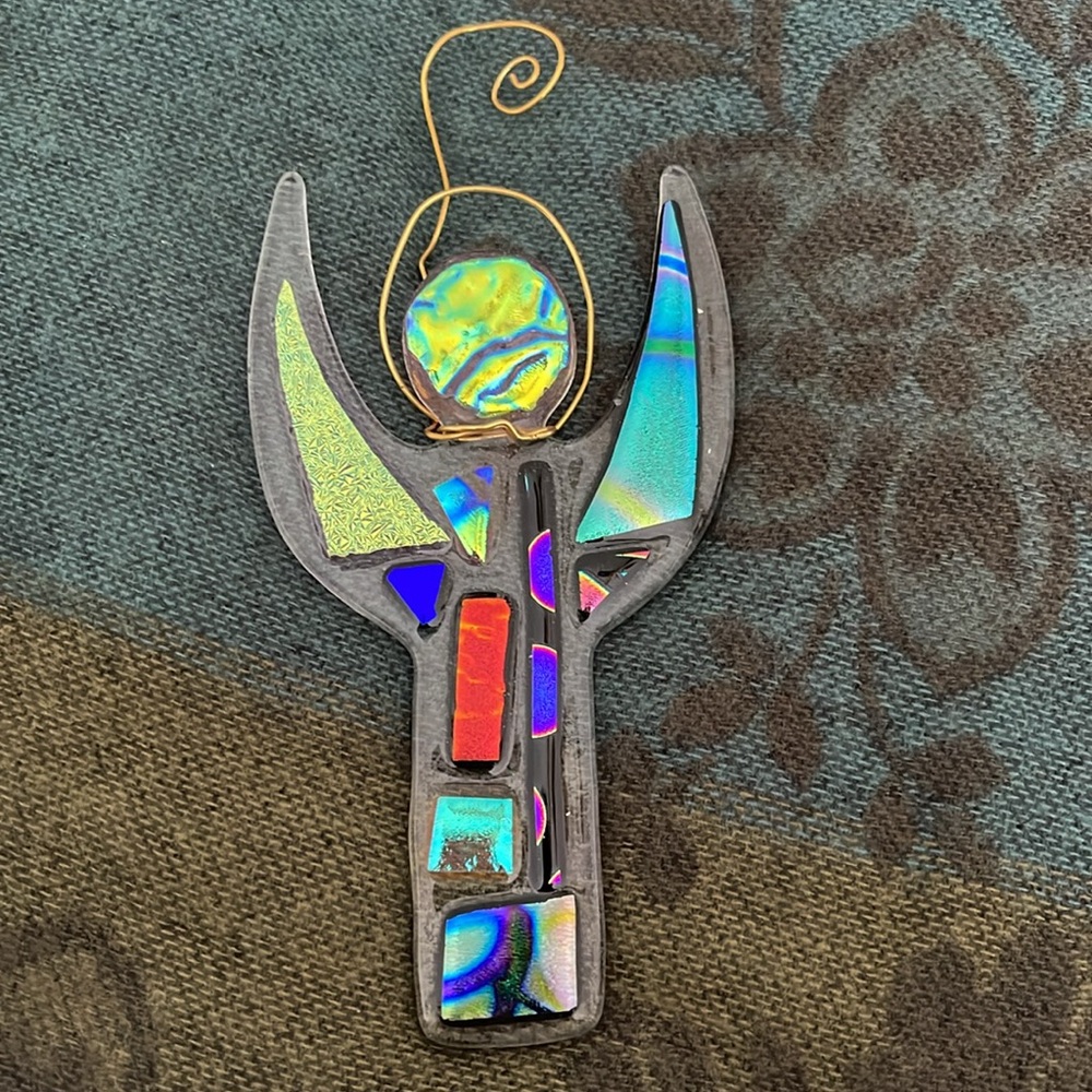 Handmade Artisan,signed SUZ #1, one of kind. Dichroic Glass Guardian Angel. EUC